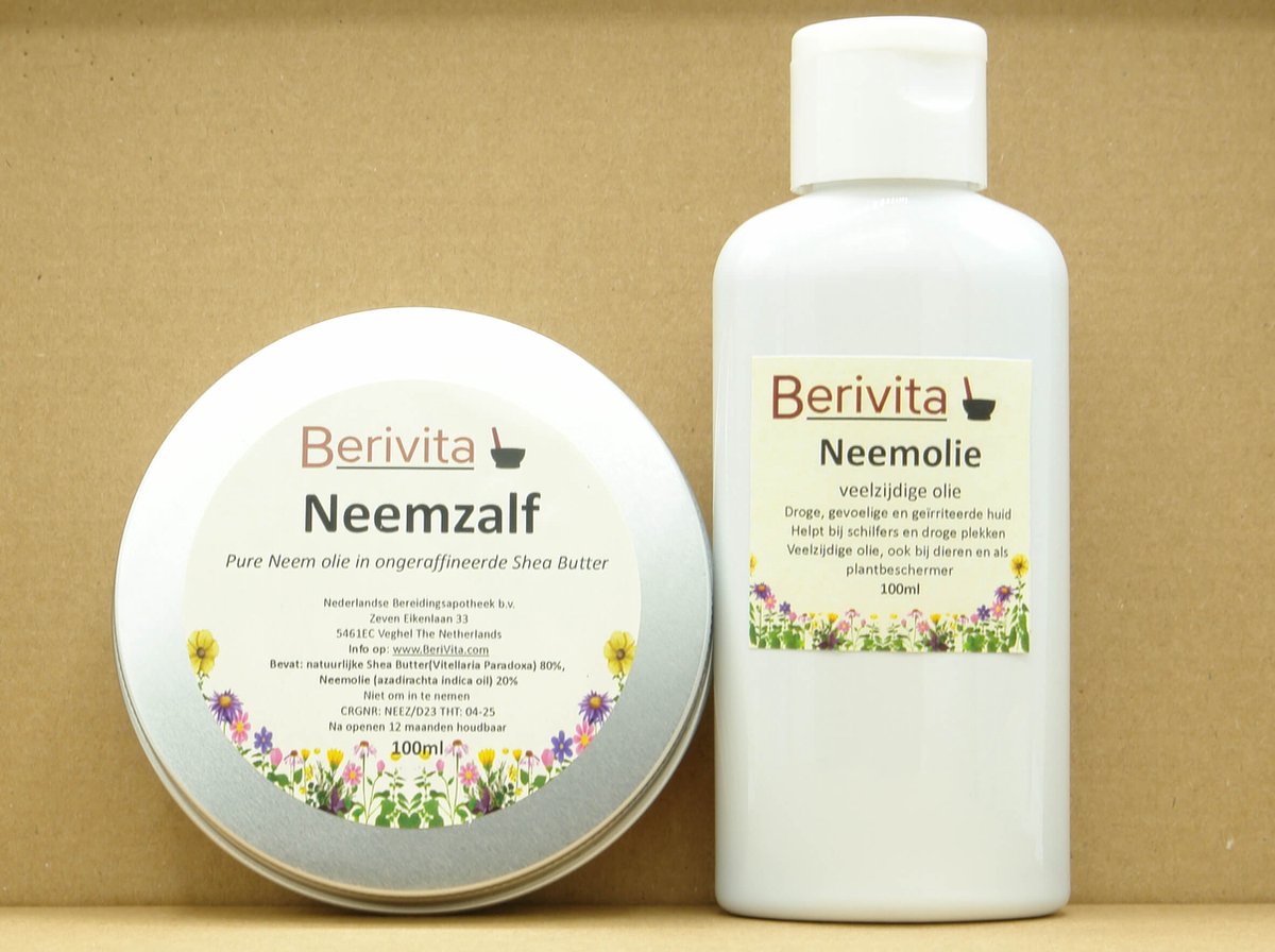 Neemolie 100ml en Neemzalf 100ml - Set Pure Neem olie 100ml en Zalf met Neemolie, Neemzalf 100ml Blik