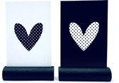 2x mini kaarthouder | 6 cm | zwart hout + 2 minikaartjes met hartje | zwart & wit