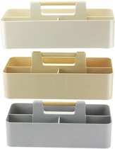 3 delige set stapelbare organizer doos caddy met handgreep, grote draagbox opbergmanden met 5 vakken voor keuken, kunsthandwerk, kinderkamer, badkamer, 3 kleuren