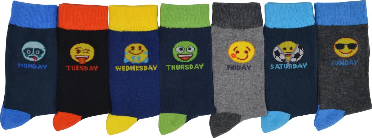Jonges Emoji sokken - Madness - maat 27/30 - 7 paar - 80% katoen - multipack