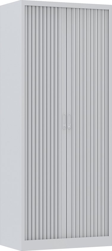 Roldeurkast, jaloeziedeurkast, archiefkast, rolluikkast, kantoorkast met roldeuren, 198 x 100 x 43 cm (HxBxD) Kleur aluminium.