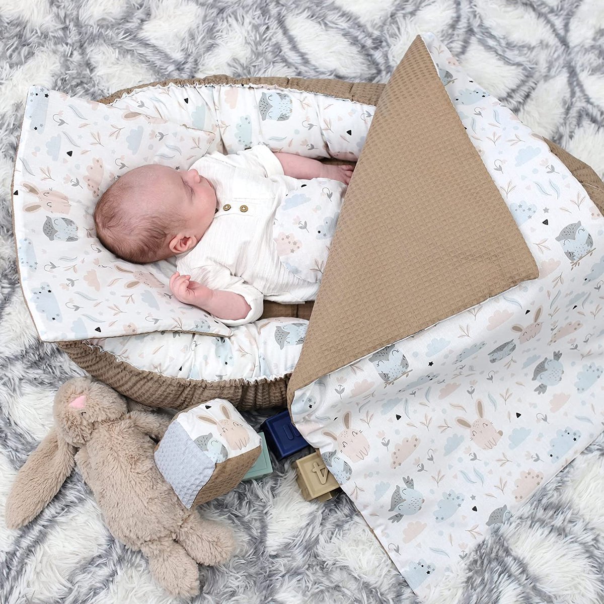 Pimko Nid Bébé Double Face Tissu Minky 55x90 Cm - Cocon Douillet Pour Nouveau-Nés, Hypoallergénique Et Polyvalent