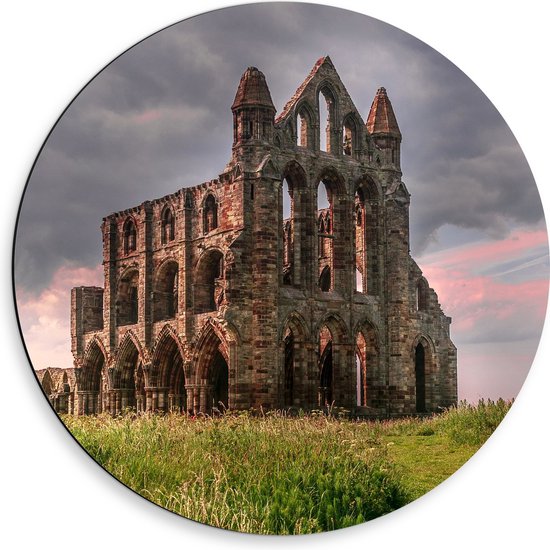 Dibond Muurcirkel - Whitby Abbey Klooster - Verenigd Koninkrijk - 50x50 cm Foto op Aluminium Muurcirkel (met ophangsysteem)