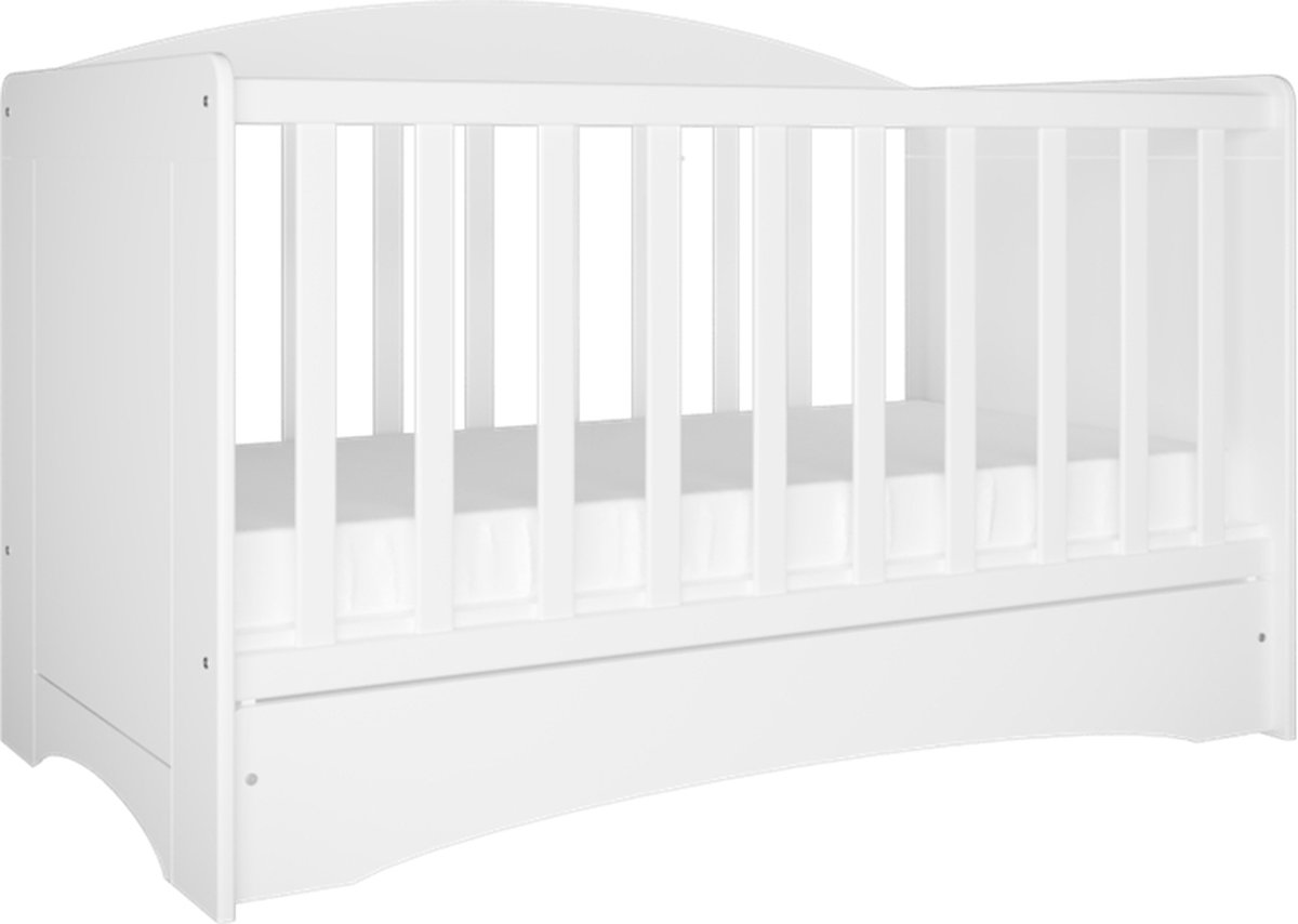 Paris Prix Lit Bébé, Matelas & Tiroir de Lit Cypi 124cm Blanc pas cher 