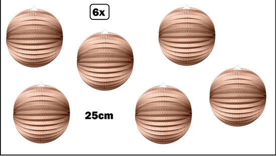 6x Lampion Rosegoud 25cm - festival thema feest verjaardag party papier BBQ strand licht fun