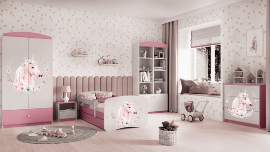 Kocot Kids - Bed babydreams roze paard met lade zonder matras 160/80 - Kinderbed - Roze