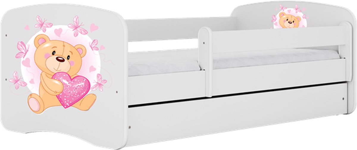 Kocot Kids - Bed babydreams wit teddybeer vlinders zonder lade met matras 180/80 - Kinderbed - Wit