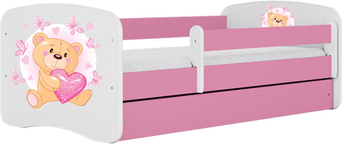 Kocot Kids - Bed babydreams roze teddybeer vlinders met lade zonder matras 160/80 - Kinderbed - Roze