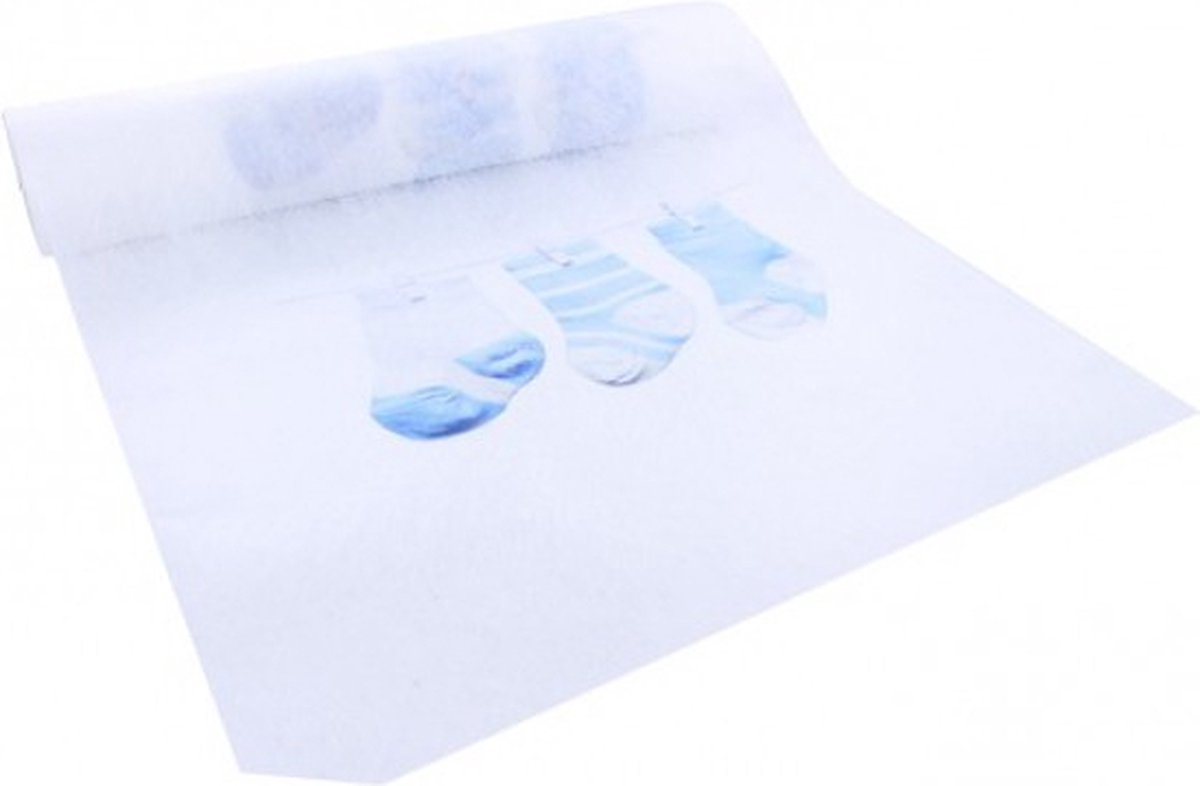 Tafelloper polyester 0,3x5m blauwe sokjes