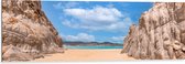 WallClassics - Dibond - Rotsen op Strand van Playa Del Divorcio, Mexico - 120x40 cm Foto op Aluminium (Wanddecoratie van metaal)