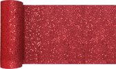 Santex Kerstdiner glitter tafelloper smal op rol - rood - 18 x 500 cm - polyester
