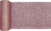 Santex Kerstdiner glitter tafelloper smal op rol - rose goud - 18 x 500 cm - polyester