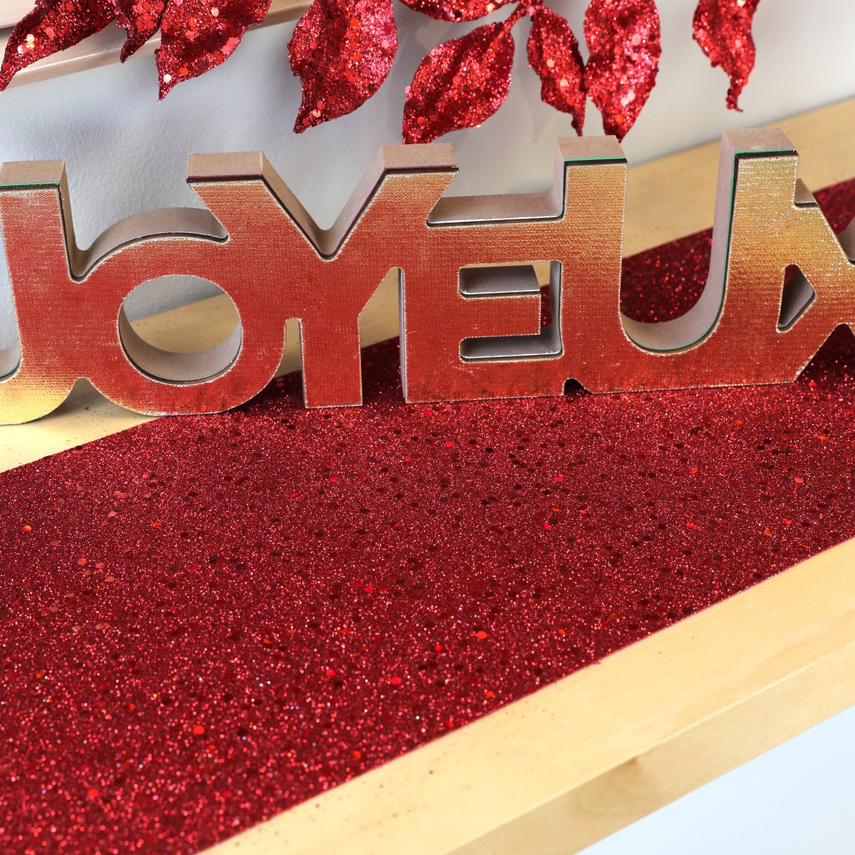Santex Glitter Tafelloper smal op rol - 2x - rood - 18 x 500 cm - polyester