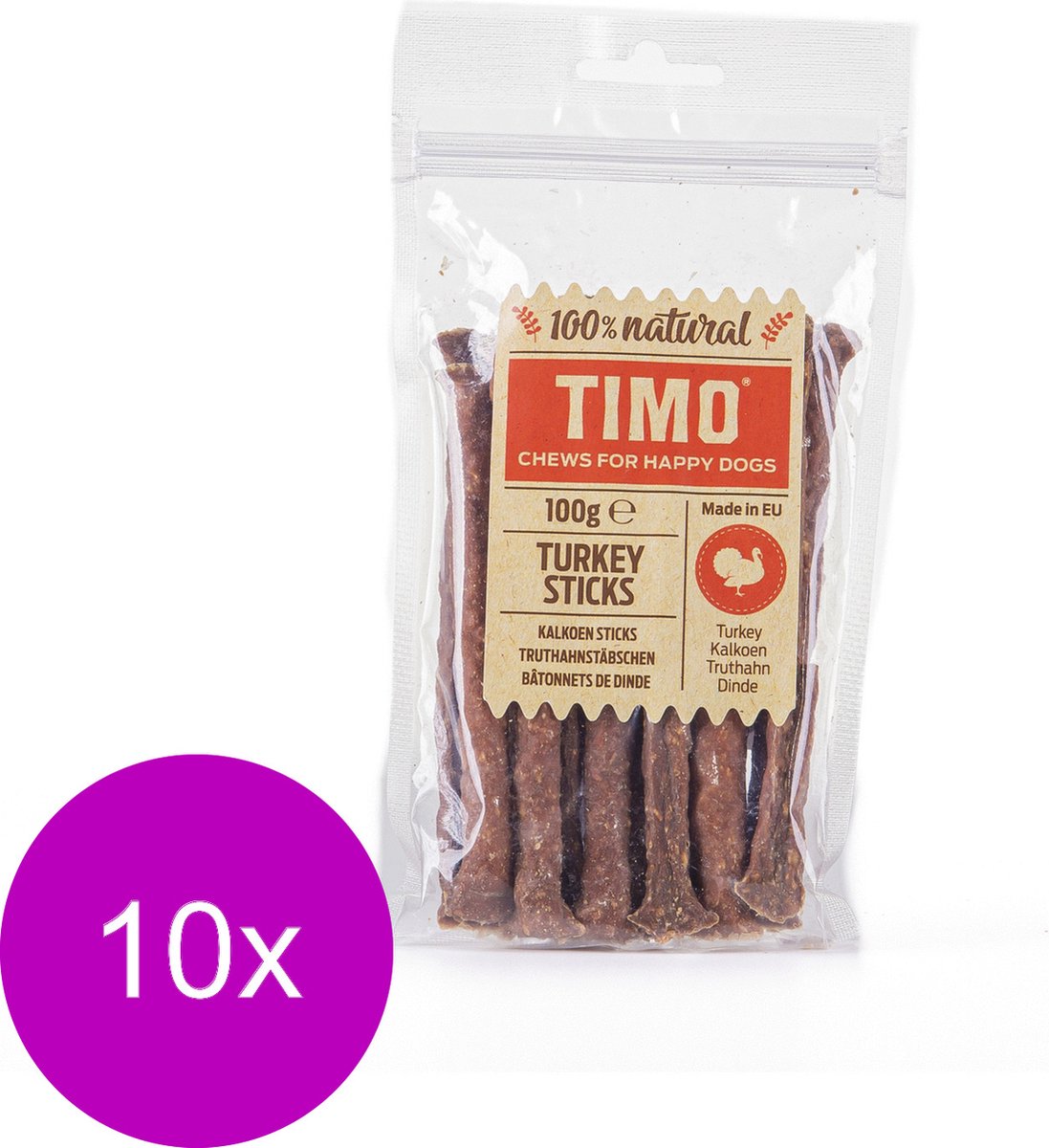 Timo Sticks 100 g - Hondensnacks - 10 x Kalkoen
