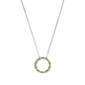 New Bling 9NB-1069 Zilveren Ketting met Zirkonia Hangertje Cirkel - 20mm Doorsnee - Olijf Groen Wit - 40+5cm - Rhodium - Zilver