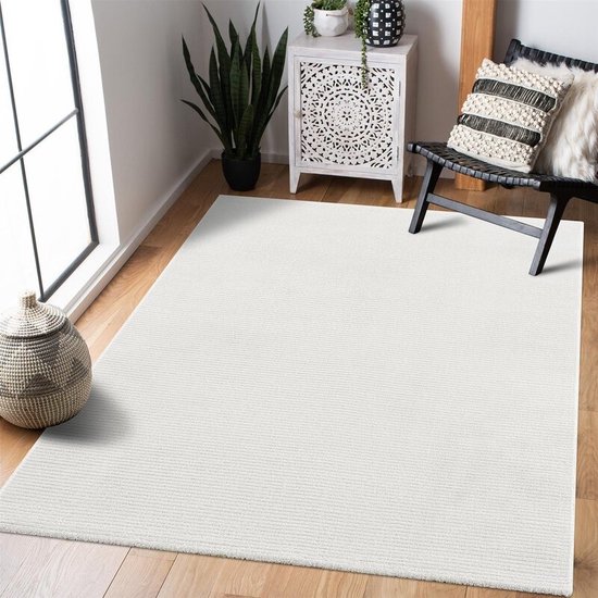 Flycarpets Junius Modern Effen Gestreept Vloerkleed - Wit - 140x200 cm