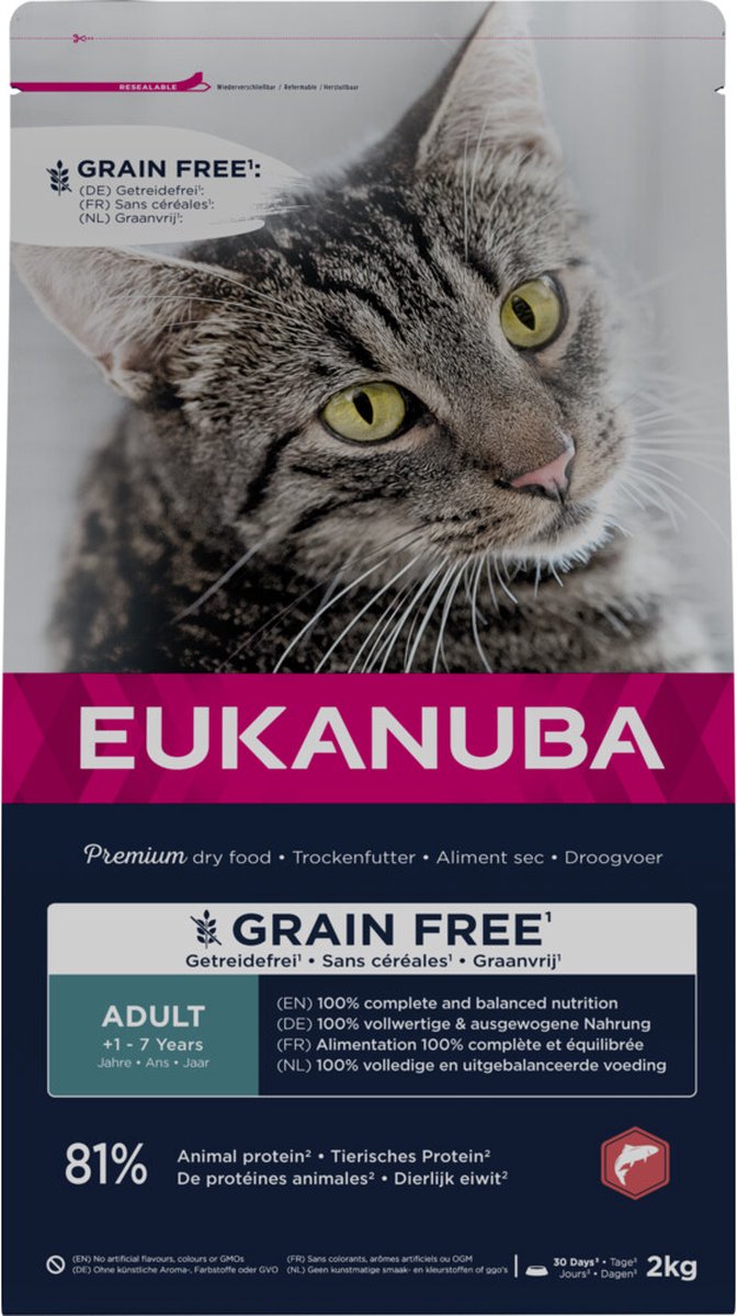 4x Eukanuba Kat Adult Graanvrij Zalm 2 kg