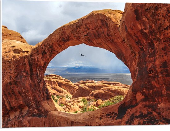 PVC Schuimplaat- Double O Arch Uitzichtpunt in Utah, Verenigde Staten - 80x60 cm Foto op PVC Schuimplaat