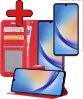 Hoesje Geschikt voor Samsung A34 Hoesje Book Case Hoes Portemonnee Cover Walletcase Met Screenprotector - Hoes Geschikt voor Samsung Galaxy A34 Hoes Bookcase Hoesje - Rood