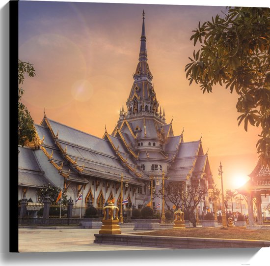 Canvas - Mooi Kasteel met Zonsondergang in Thailand - 60x60 cm Foto op Canvas Schilderij (Wanddecoratie op Canvas)