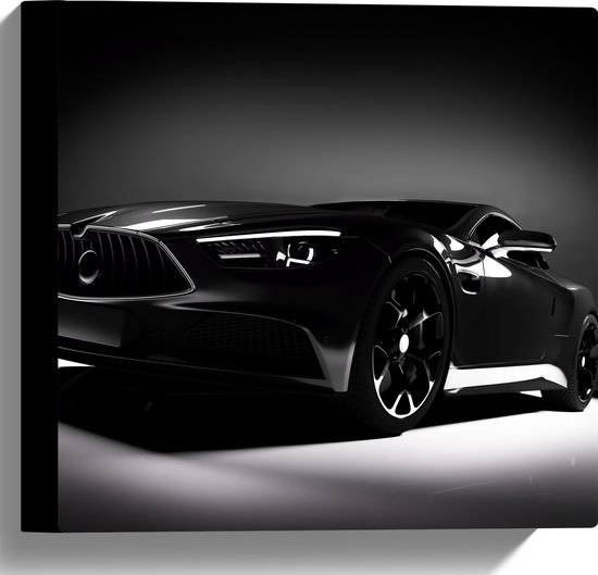 WallClassics - Toile - Voiture noire en Grijs avec entourage noir - 30x30 cm Photo sur toile (Décoration murale sur toile)