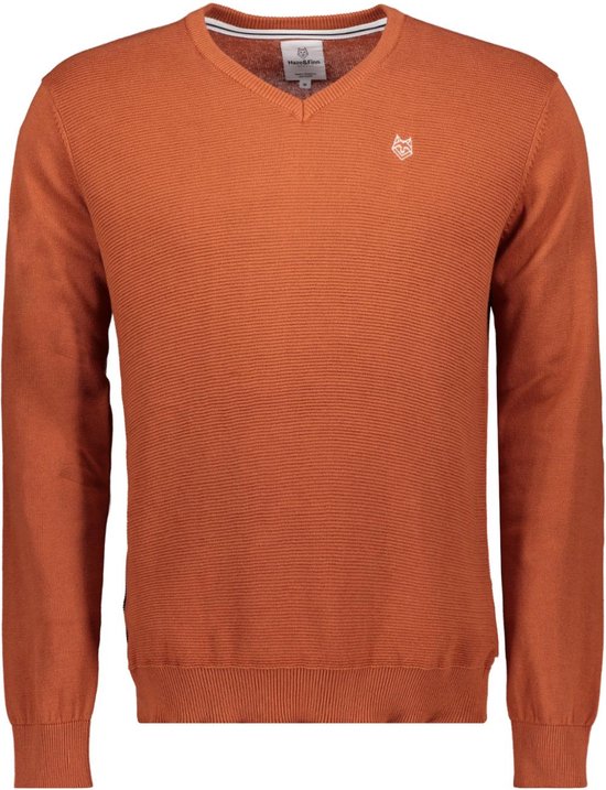 Haze & Finn Trui Knit V Structure Mc19 0240 Baked Clay Mannen Maat - M