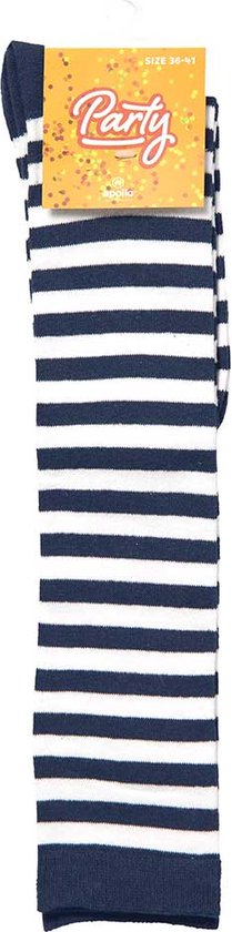 Chaussettes hautes bleu marine et blanc à rayures horizontales, taille 36-41.