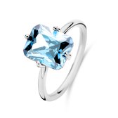 New Bling 9NB-1138-58 Ring en Argent avec Pierre Zircone - Blauw Clair - 8x10mm - Rectangle - Taille 58 - Rhodium - Argent
