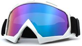 Skibril - Snowboardbril - Crossbril - Wit - Paars Blauw Spiegel