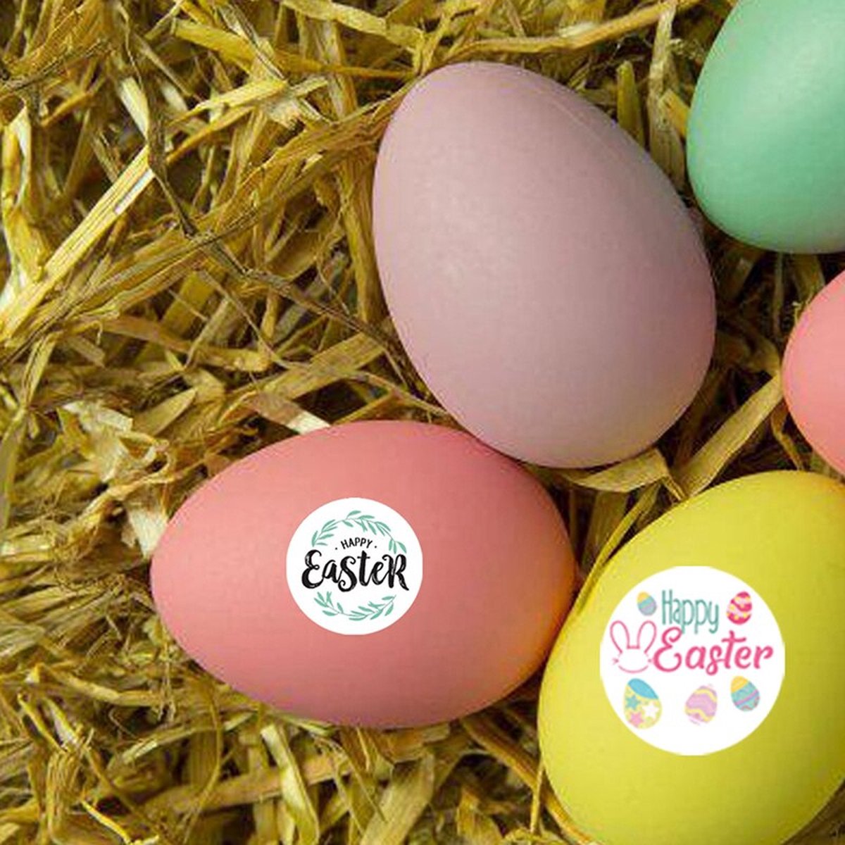 Paas Sticker - Sluitsticker - 4 assorti - Sluitzegel Pasen - Happy Easter - Paaseieren - Eitjes - Ei - Konijn | Kaart - Envelop | Fijne Paasdagen - Paasfeest | Kids - Kind | Envelop stickers | Cadeau - Gift - Cadeauzakje - Traktatie | Chique inpakken — afbeelding 4