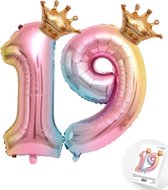 Cijfer Ballon nummer 19 - Prins - Prinses - Royal Rainbow - Ballon - Regenboog Unicorn Kleuren - Prinsessen Verjaardag