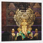 Muursticker - Ganesha Beeld in Hindoeïstische Tempel - 80x80 cm Foto op Muursticker