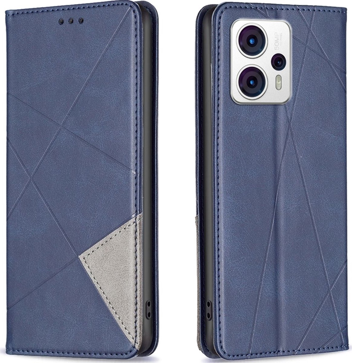 Mobigear Telefoonhoesje geschikt voor Motorola Moto G53 5G Hoesje | Mobigear Rhombus Slim Bookcase | Pasjeshouder voor 2 Pasjes | Telefoonhoesje voor Pinpas / OV Kaart / Rijbewijs - Blauw