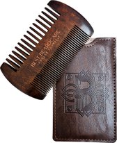 Best-Beardcare | Baardkam van Kersenhout incl. PU leren beschermhoes - Dubbelzijdig fijn en grof - Antistatisch - Anti-Klit - Baardverzorging – na gebruik van baardolie of balsem - Beard comb