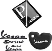 Vespa Sticker Logo Set | Glans Zwart | 3D | Sprint | 4-Delig
