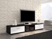 TV meubel - Sella - Zwart mat + Wit hoogglans - 175x23x38 cm