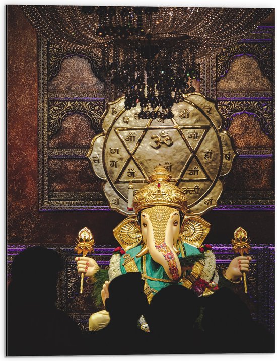 Dibond - Ganesha Beeld in Hindoeïstische Tempel - 60x80 cm Foto op Aluminium (Wanddecoratie van metaal)