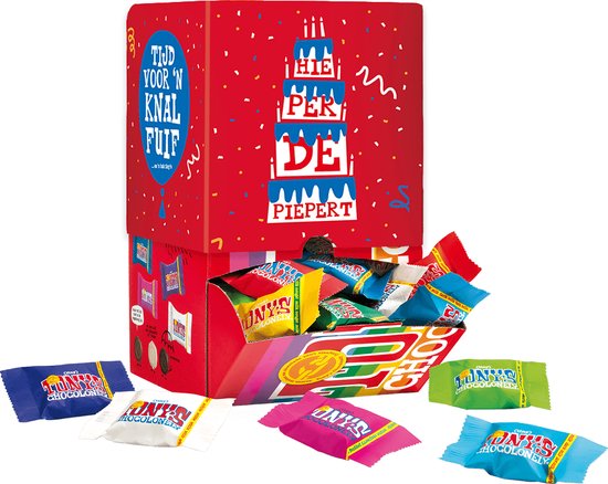 Foto: Tony s chocolonely tiny tony s chocolade gefeliciteerd kado in geschenkdoos chocola verjaardag cadeau vrouw of man kleine chocolaatjes 900 gram geschenkset voor hem of haar