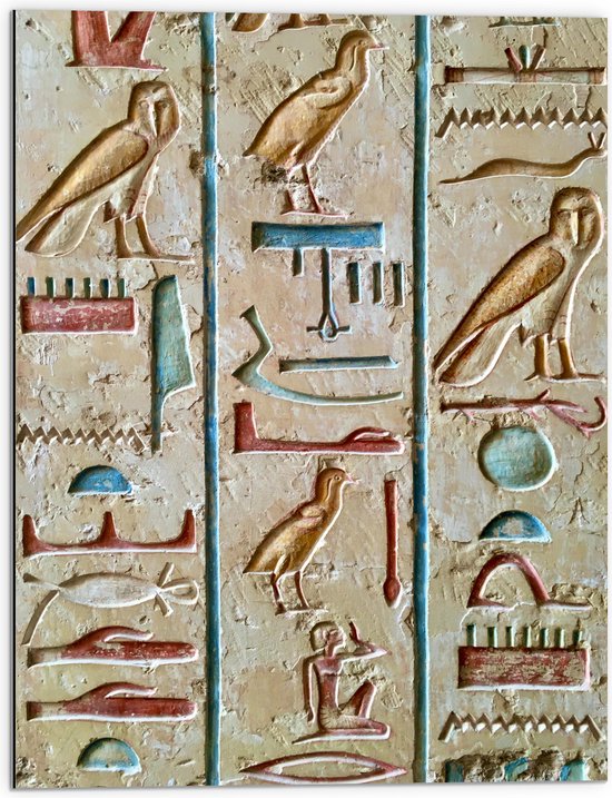 Dibond - Eeuwen Oude Egyptische Hiëroglieven - 60x80 cm Foto op Aluminium (Met Ophangsysteem)