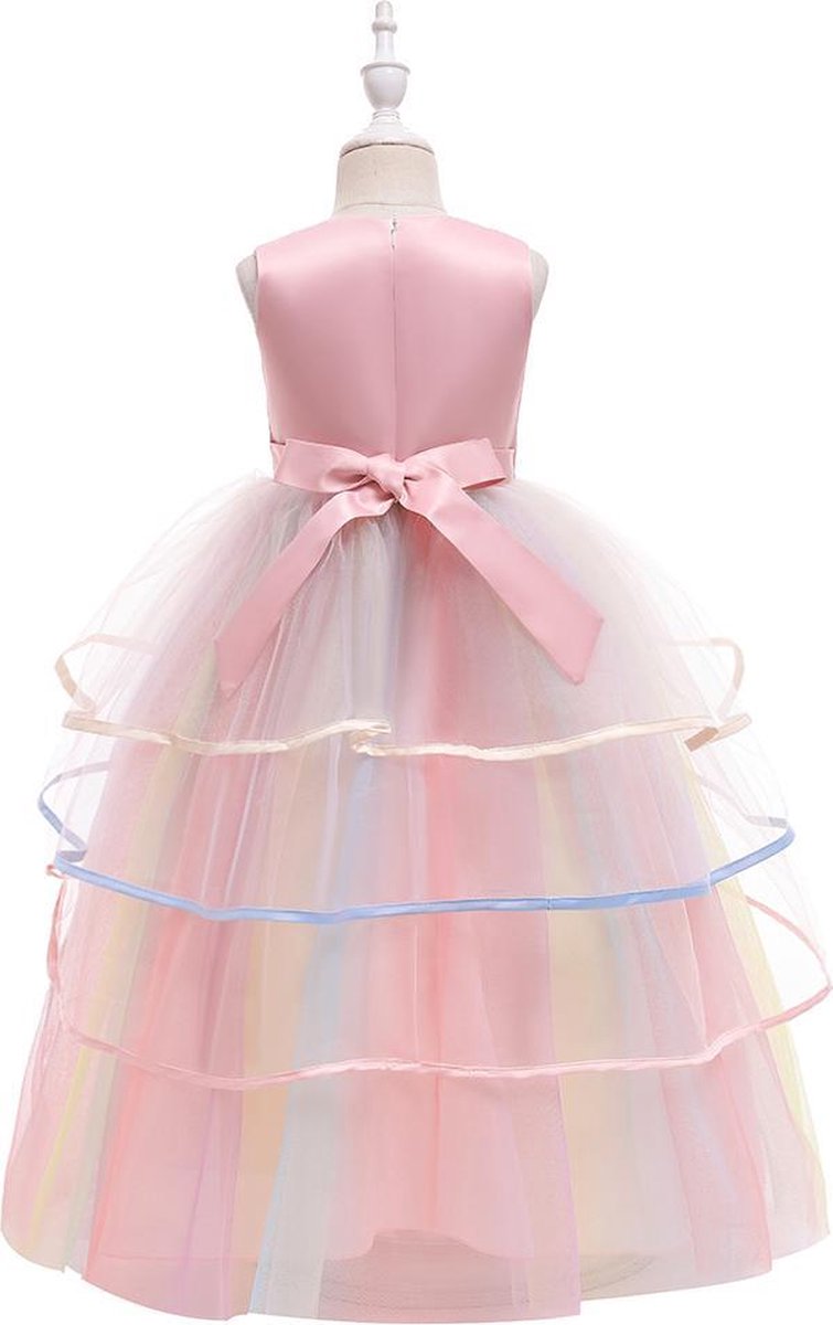 Eenhoorn Jurk Unicorn Jurk Eenhoorn Kostuum - Licht Roze 110-116  120 Prinsessen Jurk Verkleedjurk Haarband