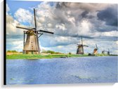 Canvas  - Nederlandse Molens aan het Water - 100x75cm Foto op Canvas Schilderij (Wanddecoratie op Canvas)