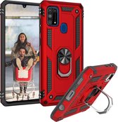 Samsung Galaxy M31 Hoesje - Anti-Shock Hybrid Armor met Kickstand Ring - Rood