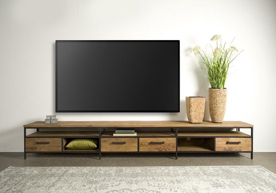 Tv meubel Livorno 300 cm met 4 laden en 2 vakken | Teak |