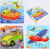 3-in-1 3*49 stukjes Dubbelzijdige Houten Puzzel - Transportmiddelen: Boot + Auto + Vliegtuig - Kinderpuzzel - Educatief speelgoed voor kinderen - Puzzels voor Peuter vanaf 3 jaar