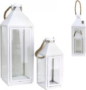 THE HOME DECO FACTORY - 2x metalen en decoratieve glazen lantaarn - 49x16,5 & 29x11,5