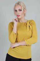 Voodoo Vixen Longsleeve top -S- Posie Mustard Polka Dot Neck Tie Geel