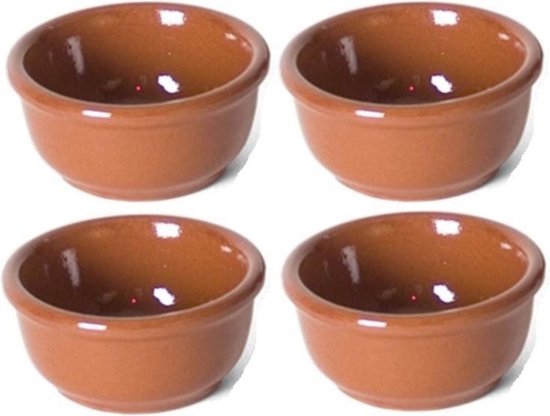 Set van 8x Serveerschaaltjes voor tapas/snacks/sausjes en borrelhapjes 7 x 7 cm - terracotta serveerschaaltjes - Merkloos