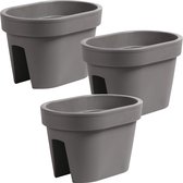 3x Balkon plantenpotten/bloempotten taupe 39,6 cm van kunststof - 12,3 liter - Tuin/balkon decoraties