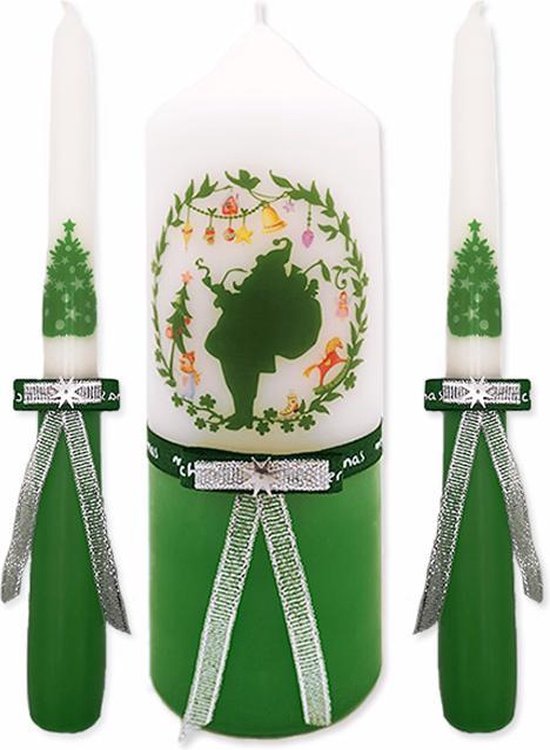Kerstkaarsen, Kerstman Groen set van 3 stuks