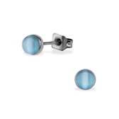 Aramat jewels ® - Zweerknopjes cat eye blauw zilverkleurig chirurgisch staal 5mm